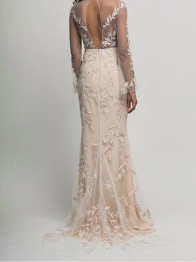 Blush Floral Embroidered Maxi Dress with Illusion Back